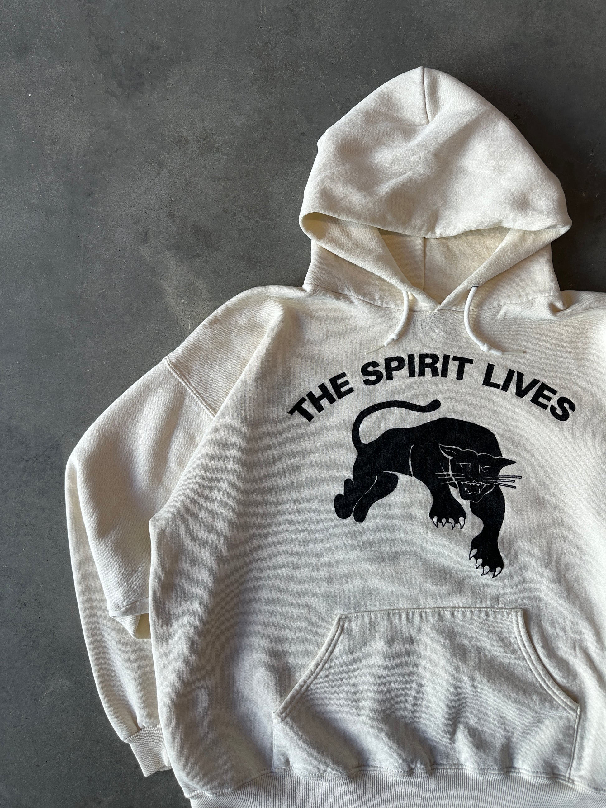 1992 Black Panther Party "The Spirit Lives" RARE Vintage Cream Hoodie (Large)