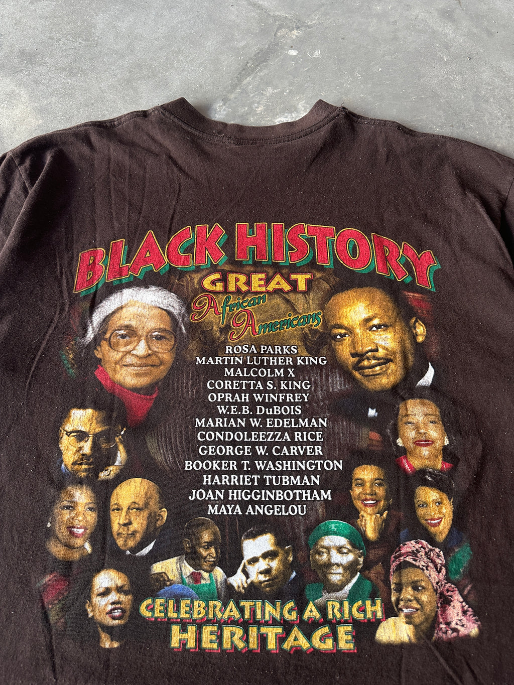 90's Great Africans Americans Black History 365 Days a Year Oprah Michael Jordan MLK Harriet Rosa Parks & More Brown Vintage Tee (XL)