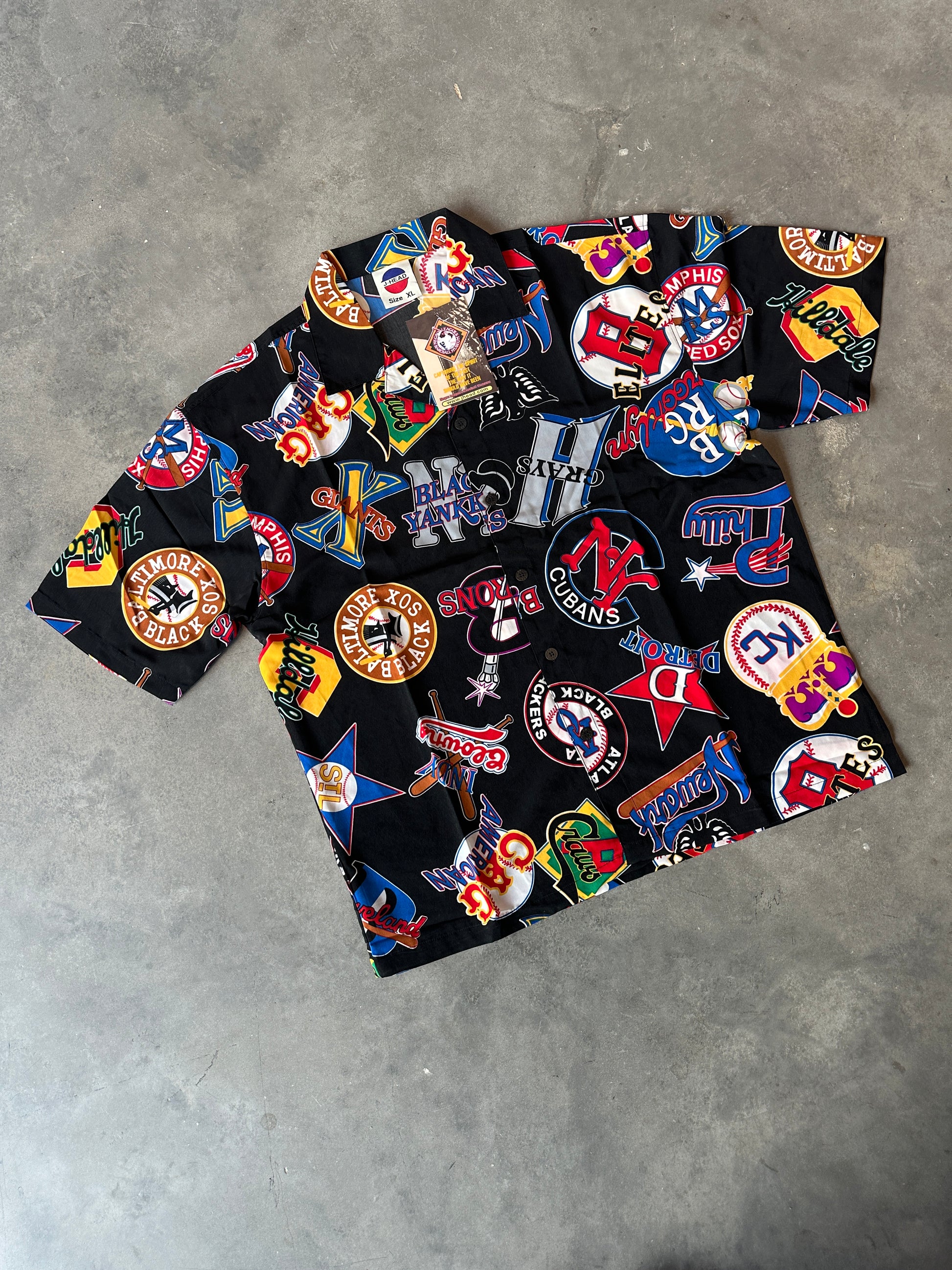 00’s Negro League Baseball Teams Black Button Down JHead Vintage Hawaiian Shirt—Brand New (XL)