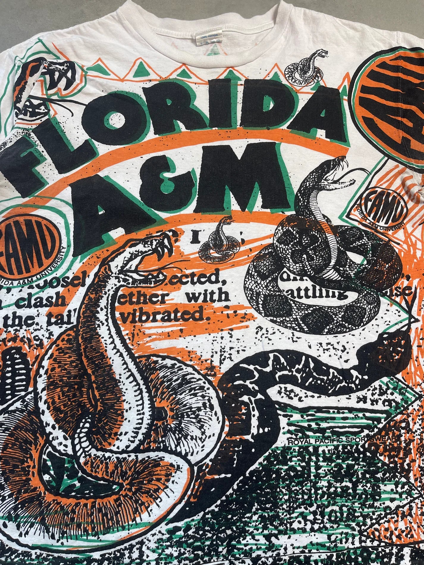 90’s FAMU Florida A&M Rattlers Vintage HBCU All Over Print Illustration Tee (Medium)