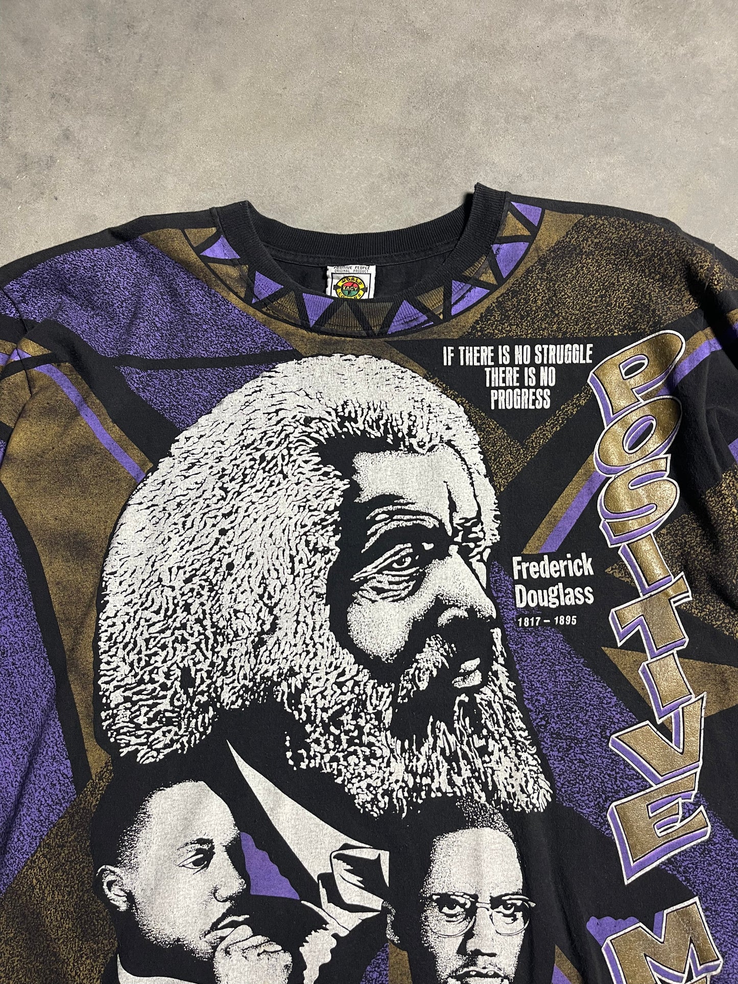 90’s Positive African American Men Frederick Douglass MLK Malcolm X Kacy Colors All Over Print Vintage Tee (XXL)