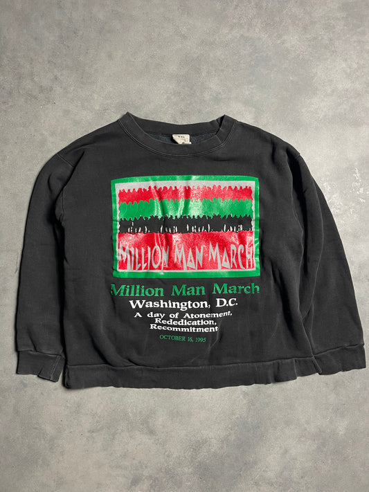 1991 Million Man March Faded Black History Heavyweight Vintage Crewneck Sweatshirt (BOXY Large)