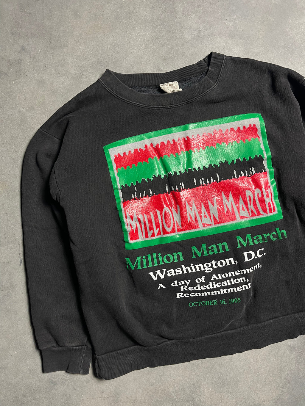 1991 Million Man March Faded Black History Heavyweight Vintage Crewneck Sweatshirt (BOXY Large)