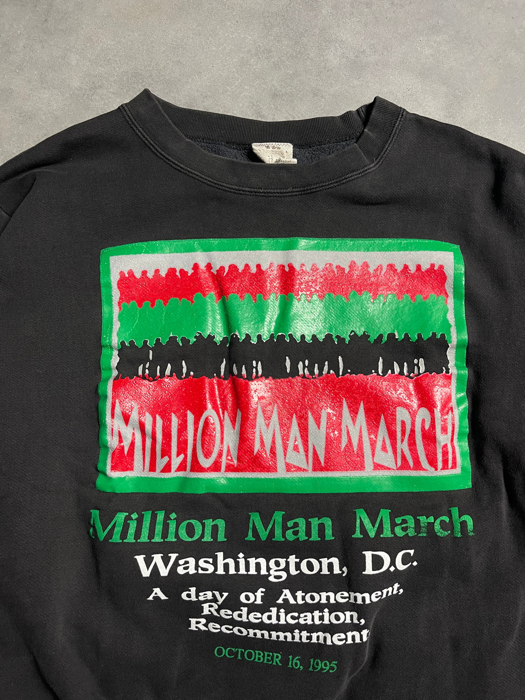 1991 Million Man March Faded Black History Heavyweight Vintage Crewneck Sweatshirt (BOXY Large)