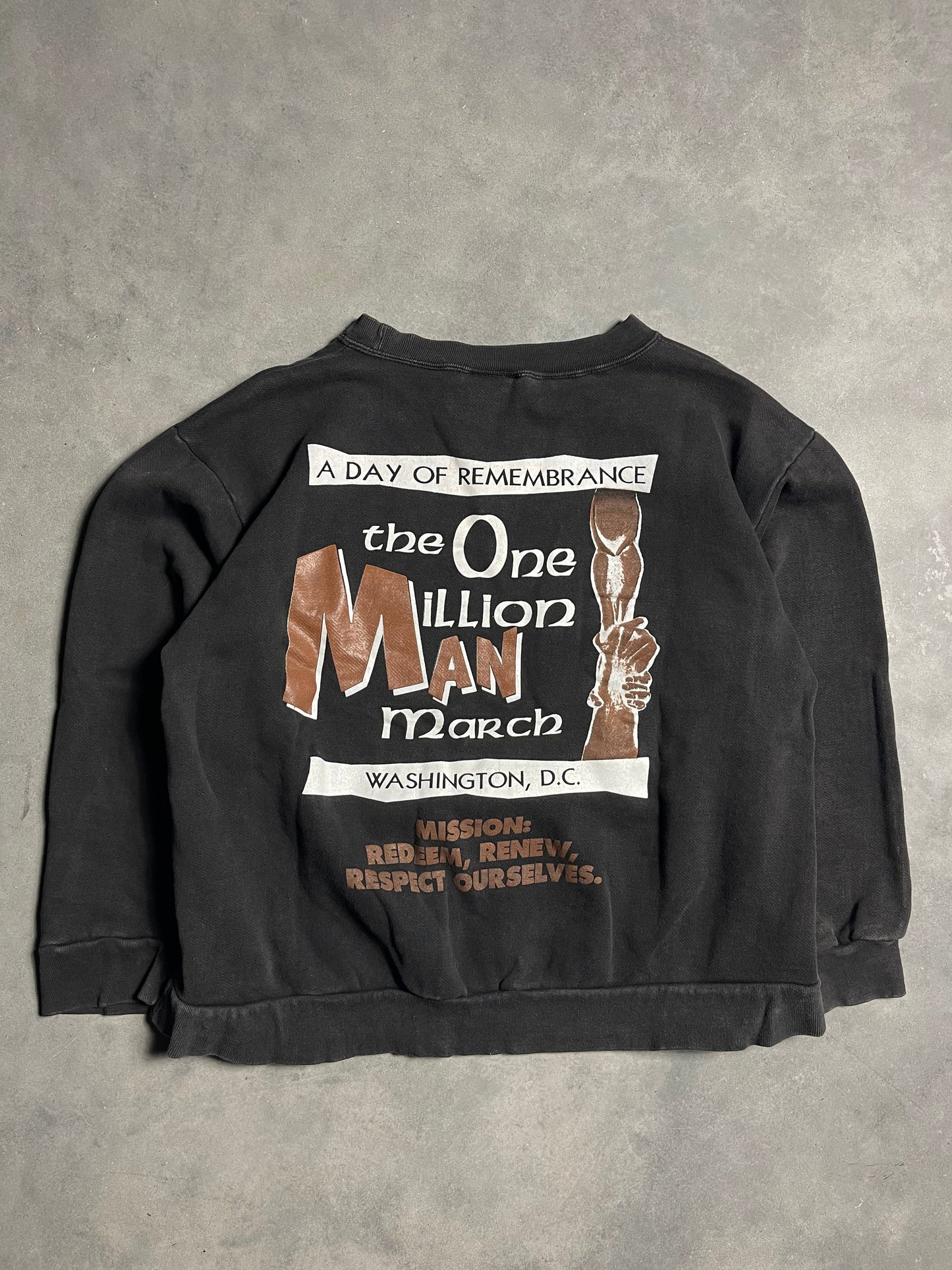 1991 Million Man March Faded Black History Heavyweight Vintage Crewneck Sweatshirt (BOXY Large)