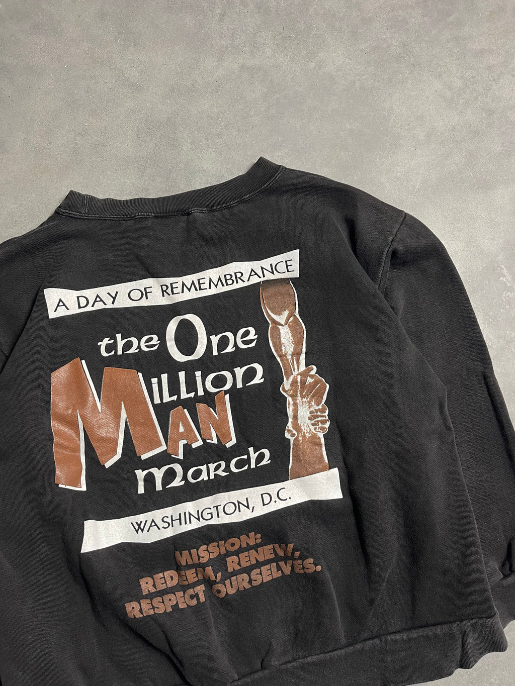 1991 Million Man March Faded Black History Heavyweight Vintage Crewneck Sweatshirt (BOXY Large)