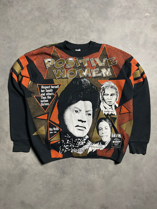 90’s Positive African American Women Ida Wells Sojourner Truth Kacy Colors All Over Print Vintage Heavyweight Crewneck (XL)