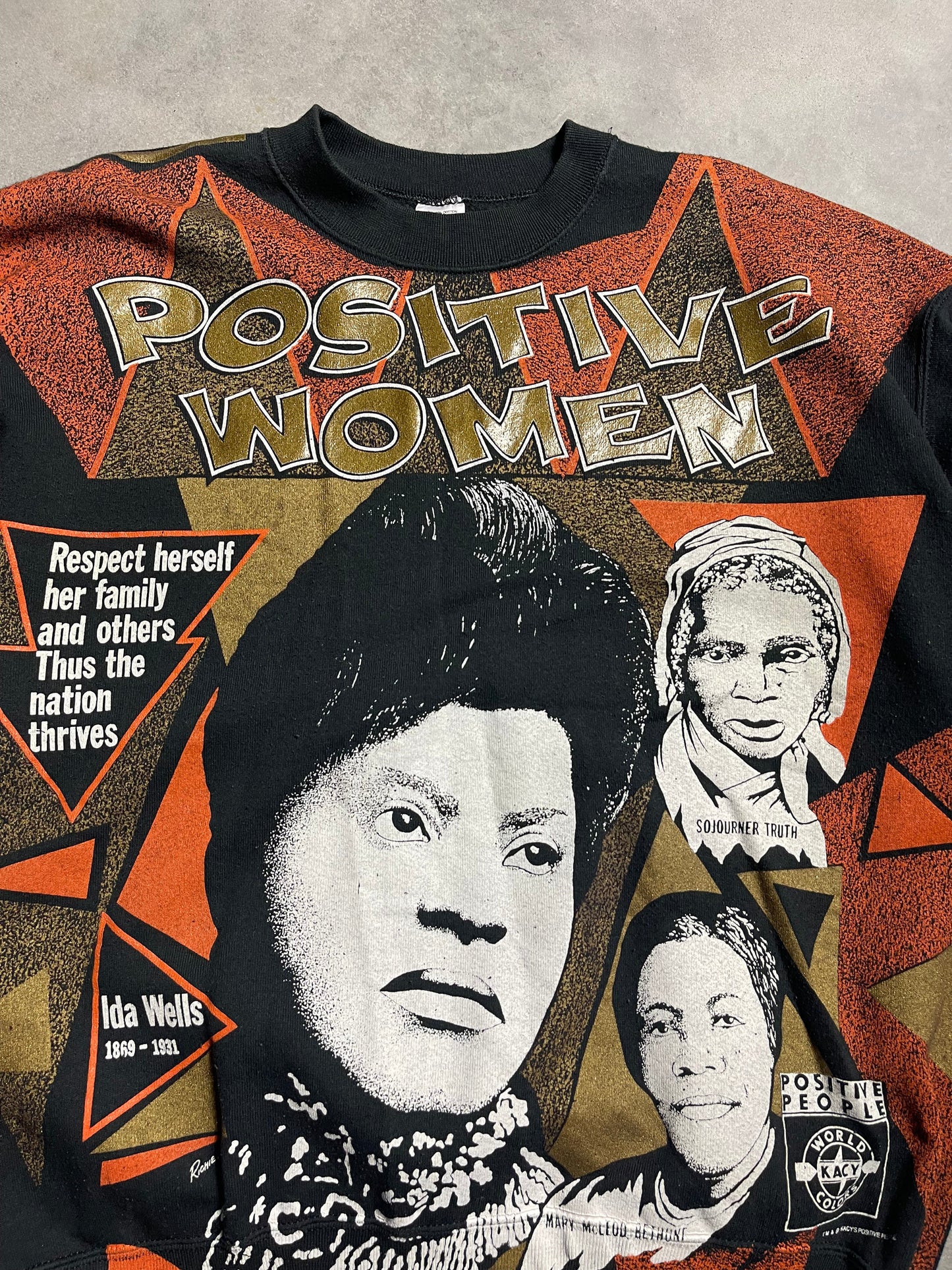 90’s Positive African American Women Ida Wells Sojourner Truth Kacy Colors All Over Print Vintage Heavyweight Crewneck (XL)