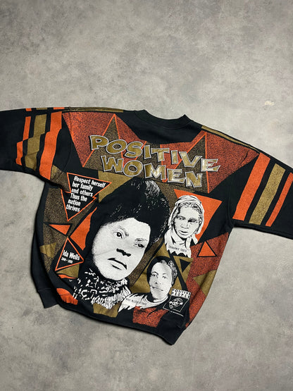 90’s Positive African American Women Ida Wells Sojourner Truth Kacy Colors All Over Print Vintage Heavyweight Crewneck (XL)