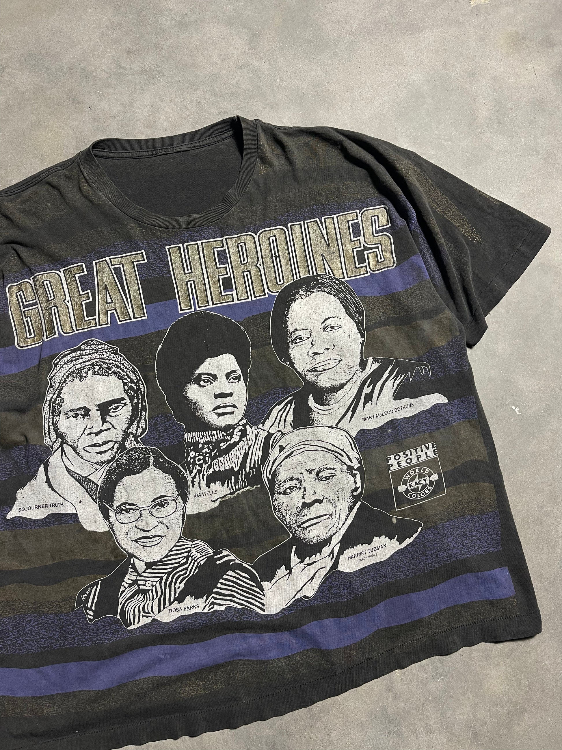 90’s Vintage African American Women Great Heroines Harriet Tubman Rosa Parks & More Kacy Colors Vintage All Over Print Tee (XL)
