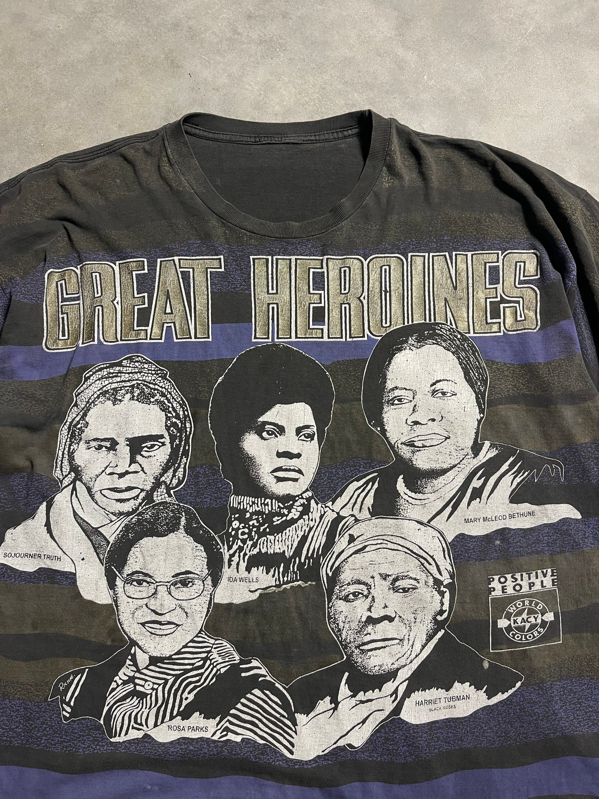 90’s Vintage African American Women Great Heroines Harriet Tubman Rosa Parks & More Kacy Colors Vintage All Over Print Tee (XL)