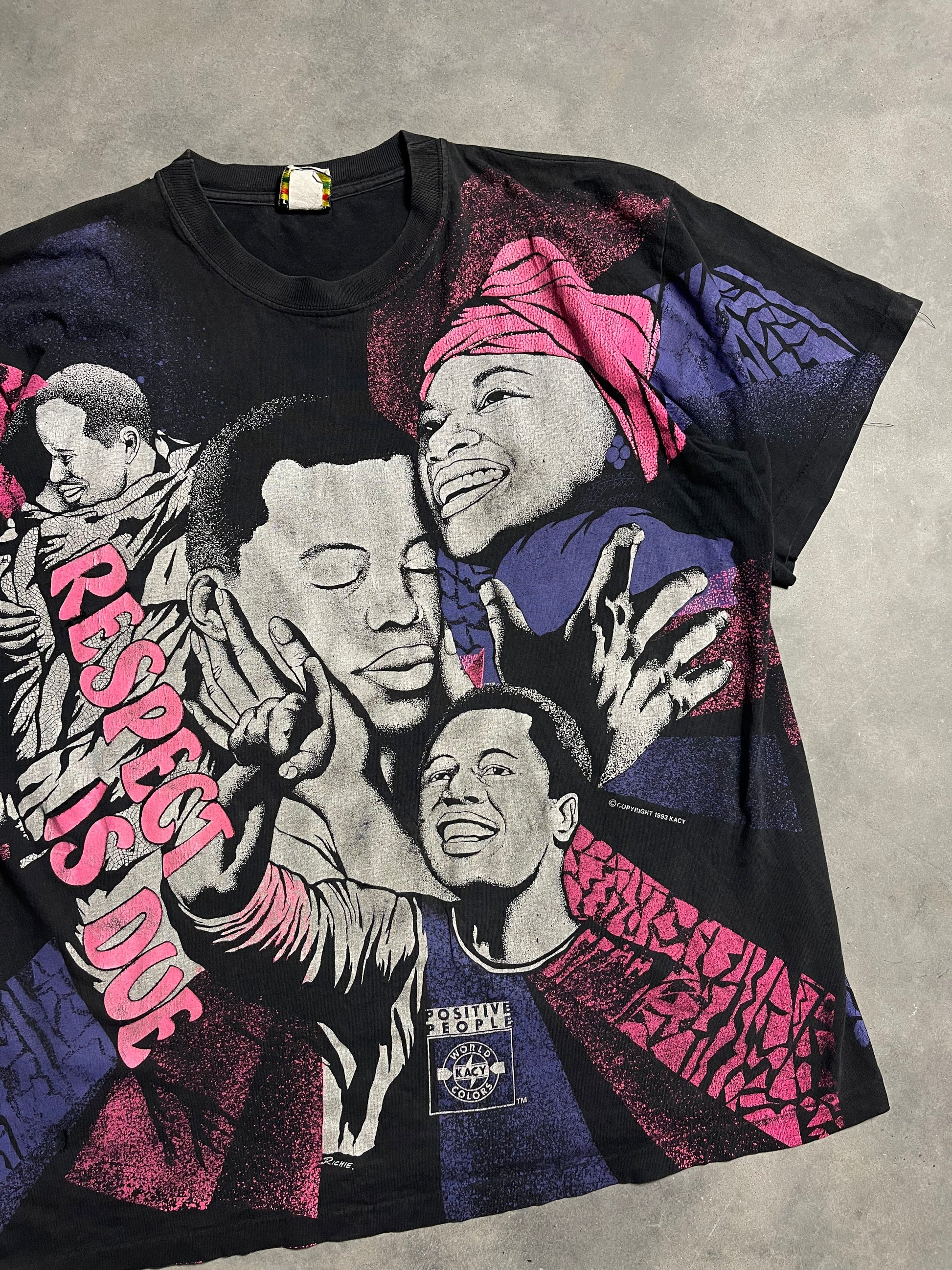 90’s Respect is Due Black History & Empowerment Kacy Colors Vintage All Over Print Tee (XL)