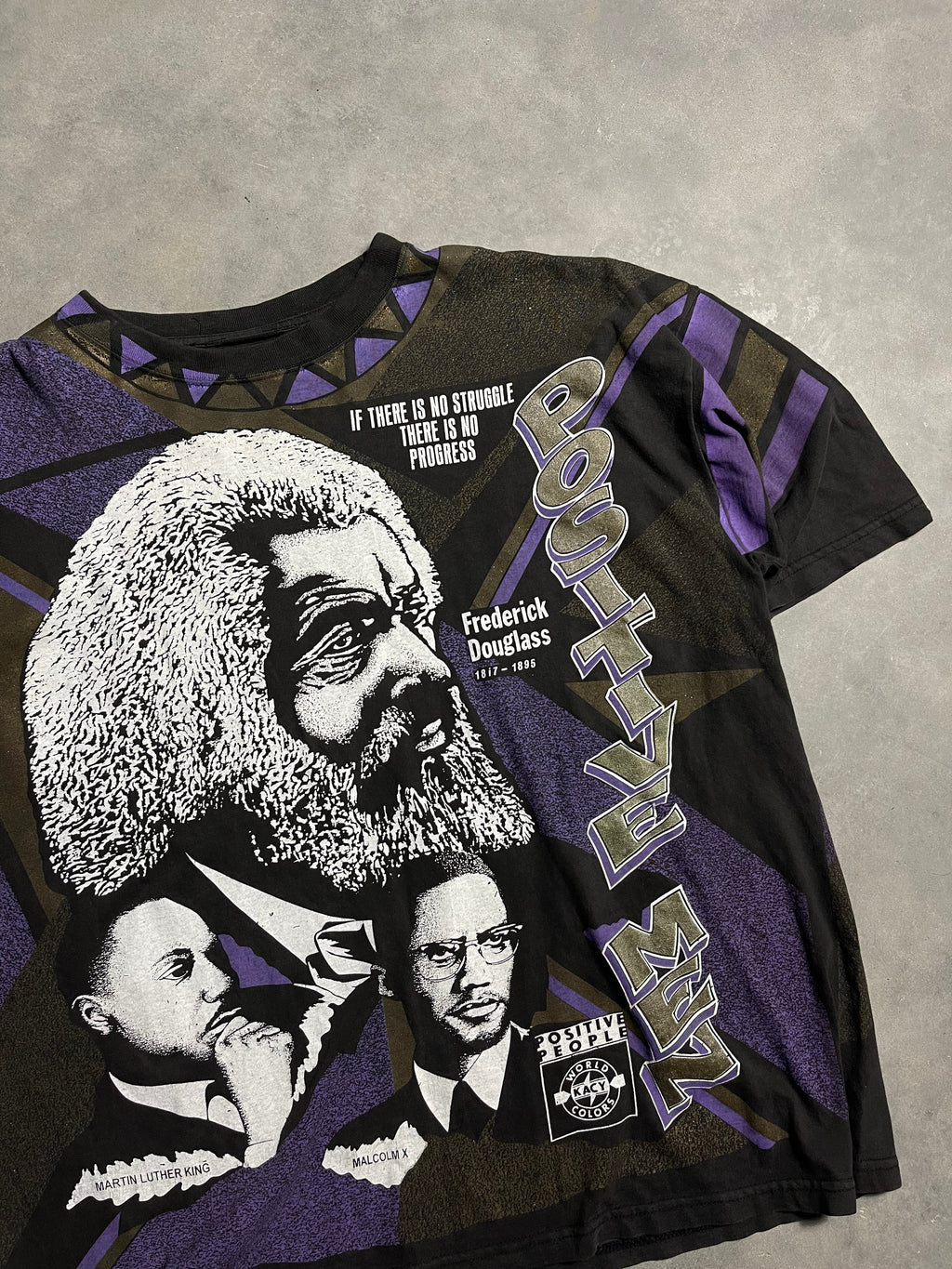 90’s Positive African American Men Frederick Douglass MLK Malcolm X Kacy Colors All Over Print Vintage Tee (XL)
