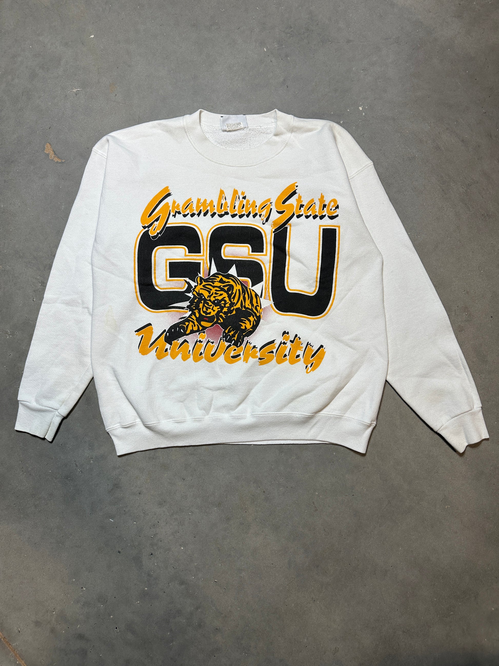 90’s Grambling State University GSU Tigers Realistic Tiger Mascot Breakthrough Vintage Crewneck Sweatshirt (BOXY Large)