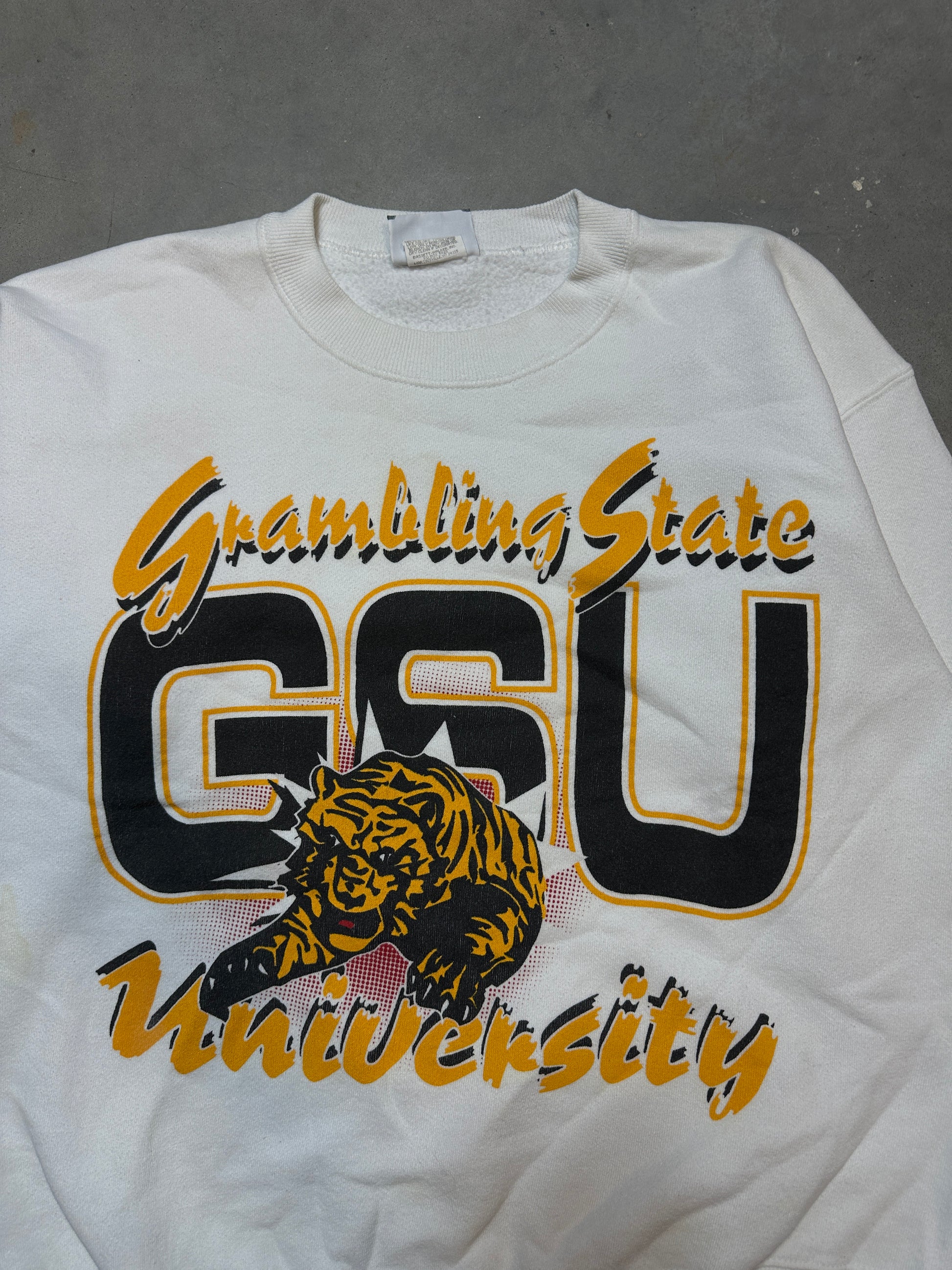 90’s Grambling State University GSU Tigers Realistic Tiger Mascot Breakthrough Vintage Crewneck Sweatshirt (BOXY Large)