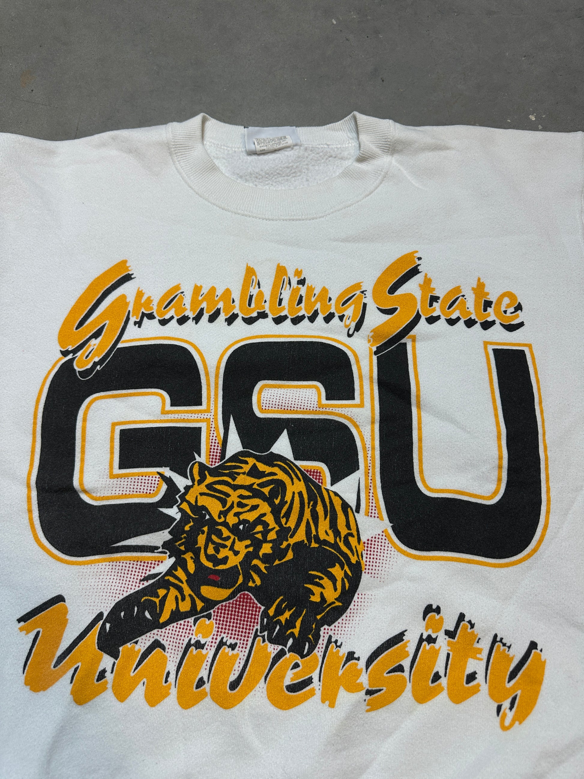 90’s Grambling State University GSU Tigers Realistic Tiger Mascot Breakthrough Vintage Crewneck Sweatshirt (BOXY Large)