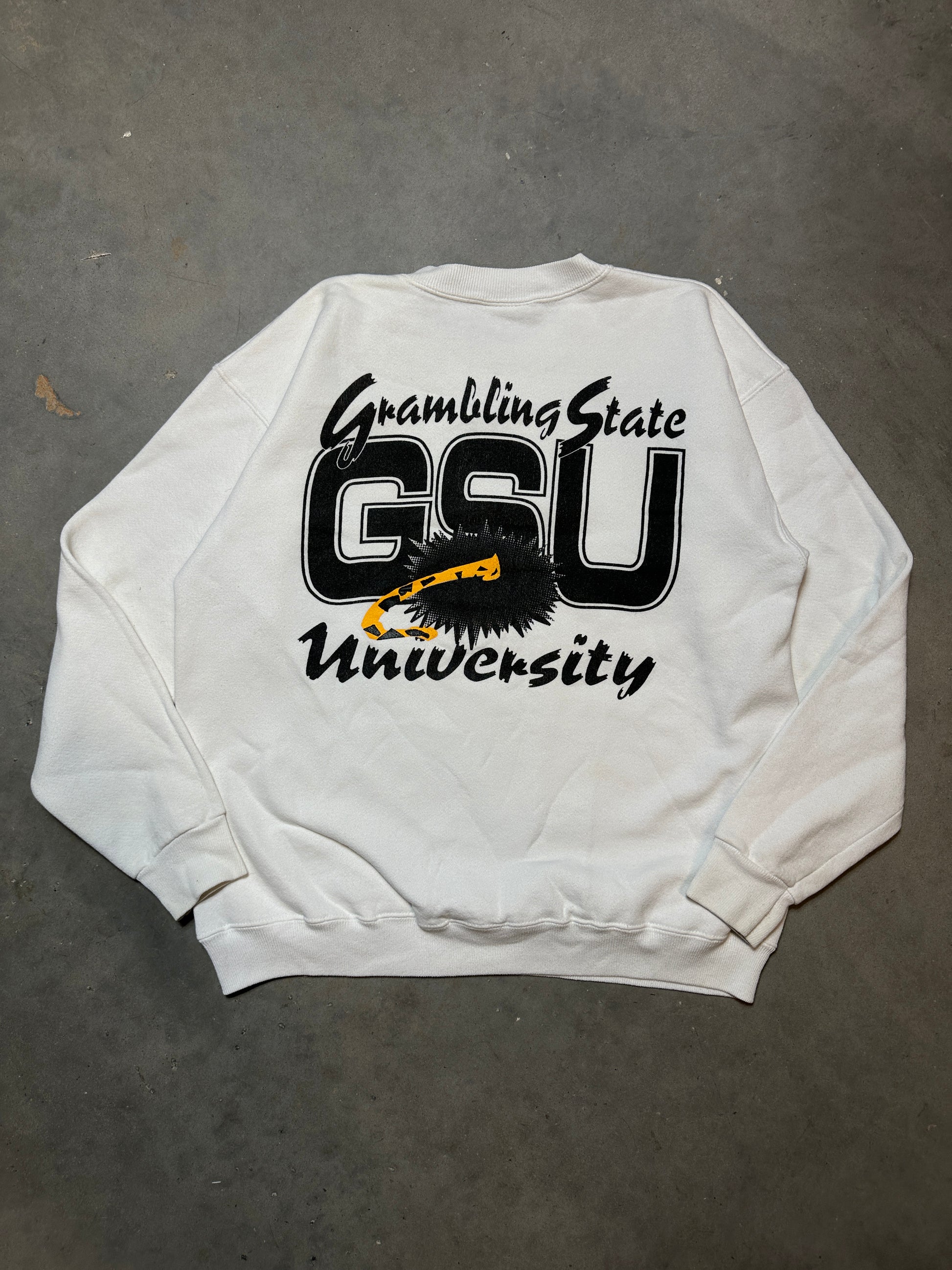 90’s Grambling State University GSU Tigers Realistic Tiger Mascot Breakthrough Vintage Crewneck Sweatshirt (BOXY Large)