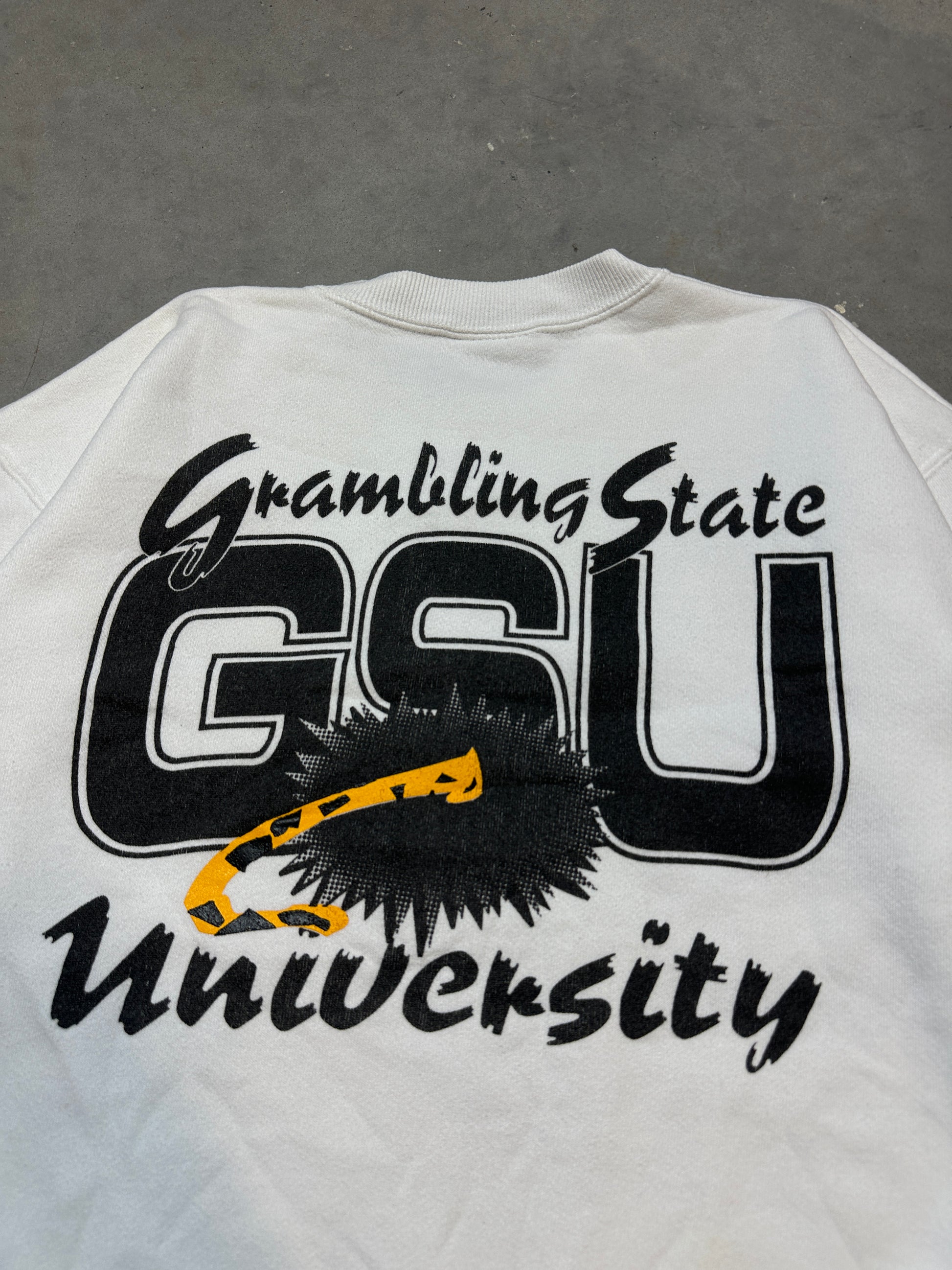 90’s Grambling State University GSU Tigers Realistic Tiger Mascot Breakthrough Vintage Crewneck Sweatshirt (BOXY Large)
