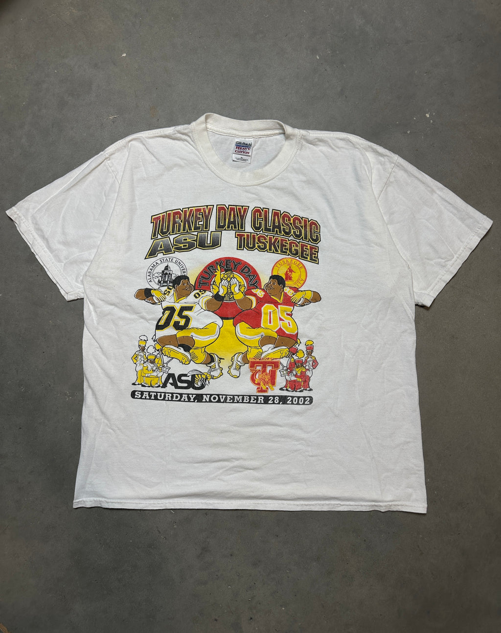 2002 Turkey Day Classic Alabama State University ASU vs. Tuskegee University TU Fat Albert Vintage Black College Football Tee (BOXY Large)