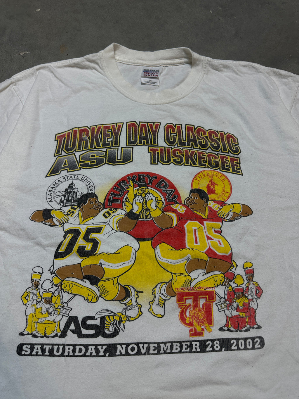 2002 Turkey Day Classic Alabama State University ASU vs. Tuskegee University TU Fat Albert Vintage Black College Football Tee (BOXY Large)