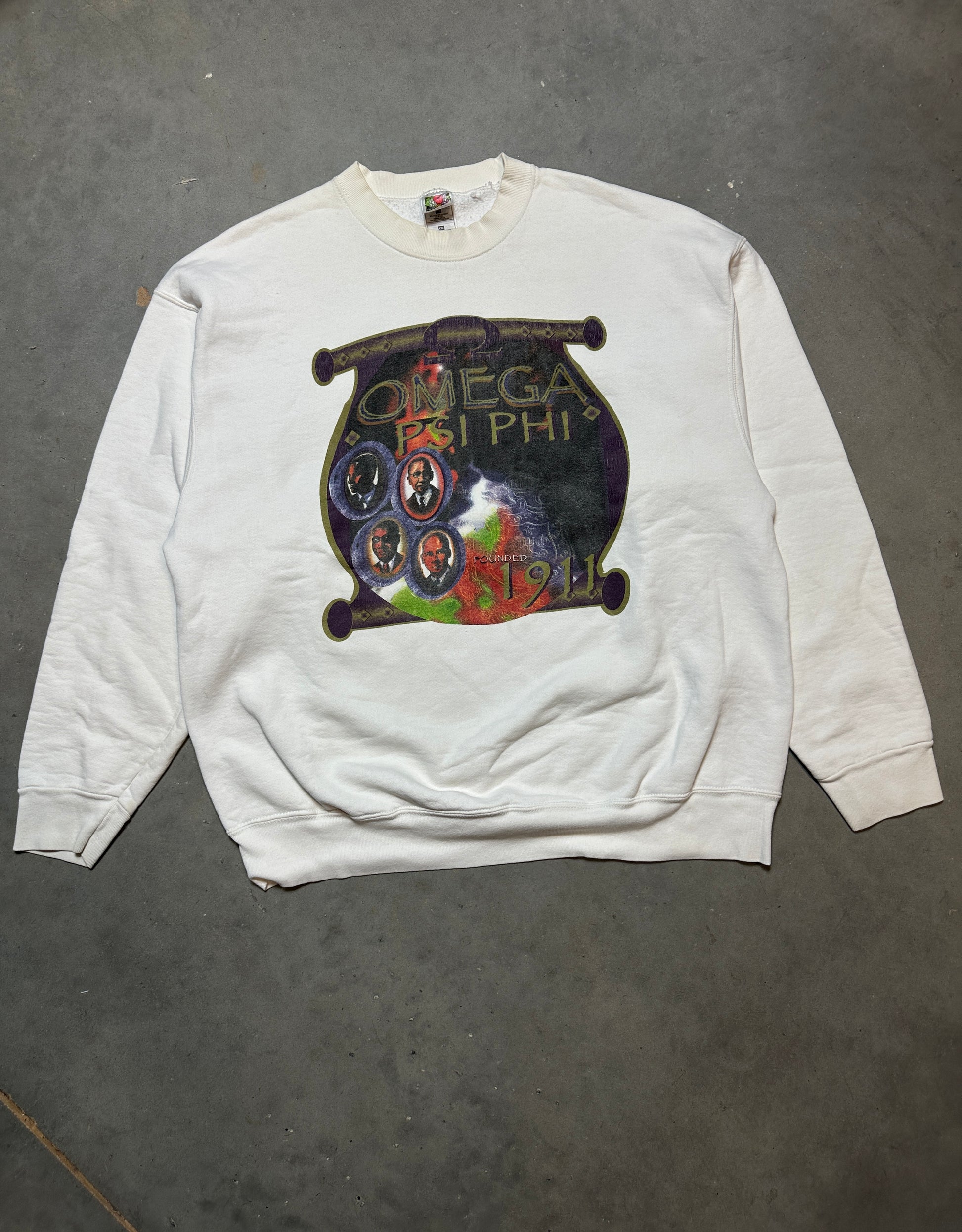 90's Omega Psi Phi Founded in 1911 Divine Nine Heavyweight Vintage Crewneck Sweatshirt (XL)