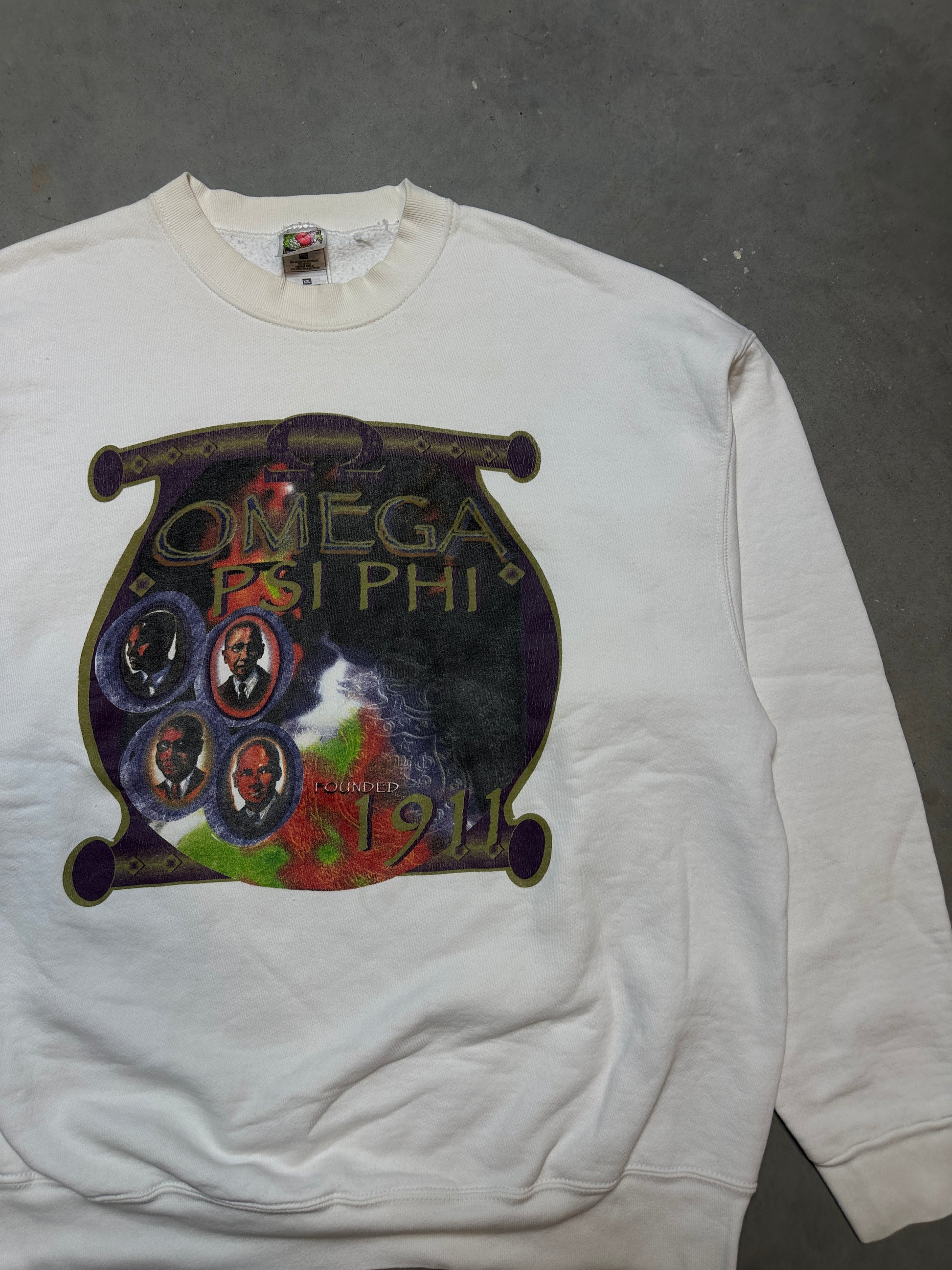 90's Omega Psi Phi Founded in 1911 Divine Nine Heavyweight Vintage Crewneck Sweatshirt (XL)