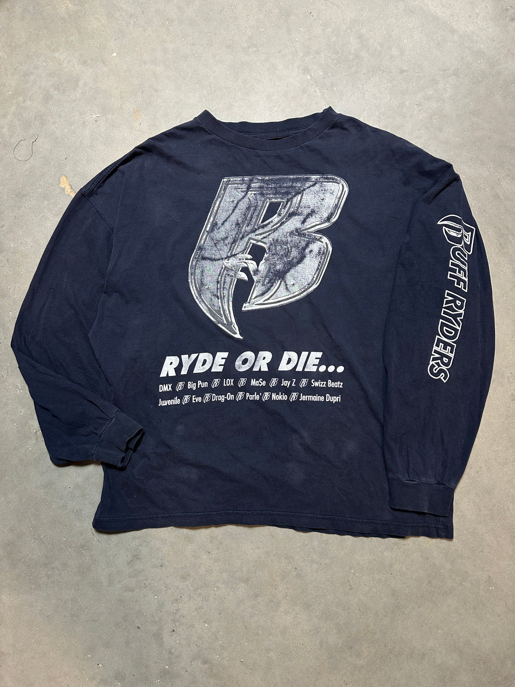 00's Ruff Ryders Ryde or Die DMX Jay Z MASE Juvenile & More Long Sleeve Vintage Music Tee (BOXY XL)