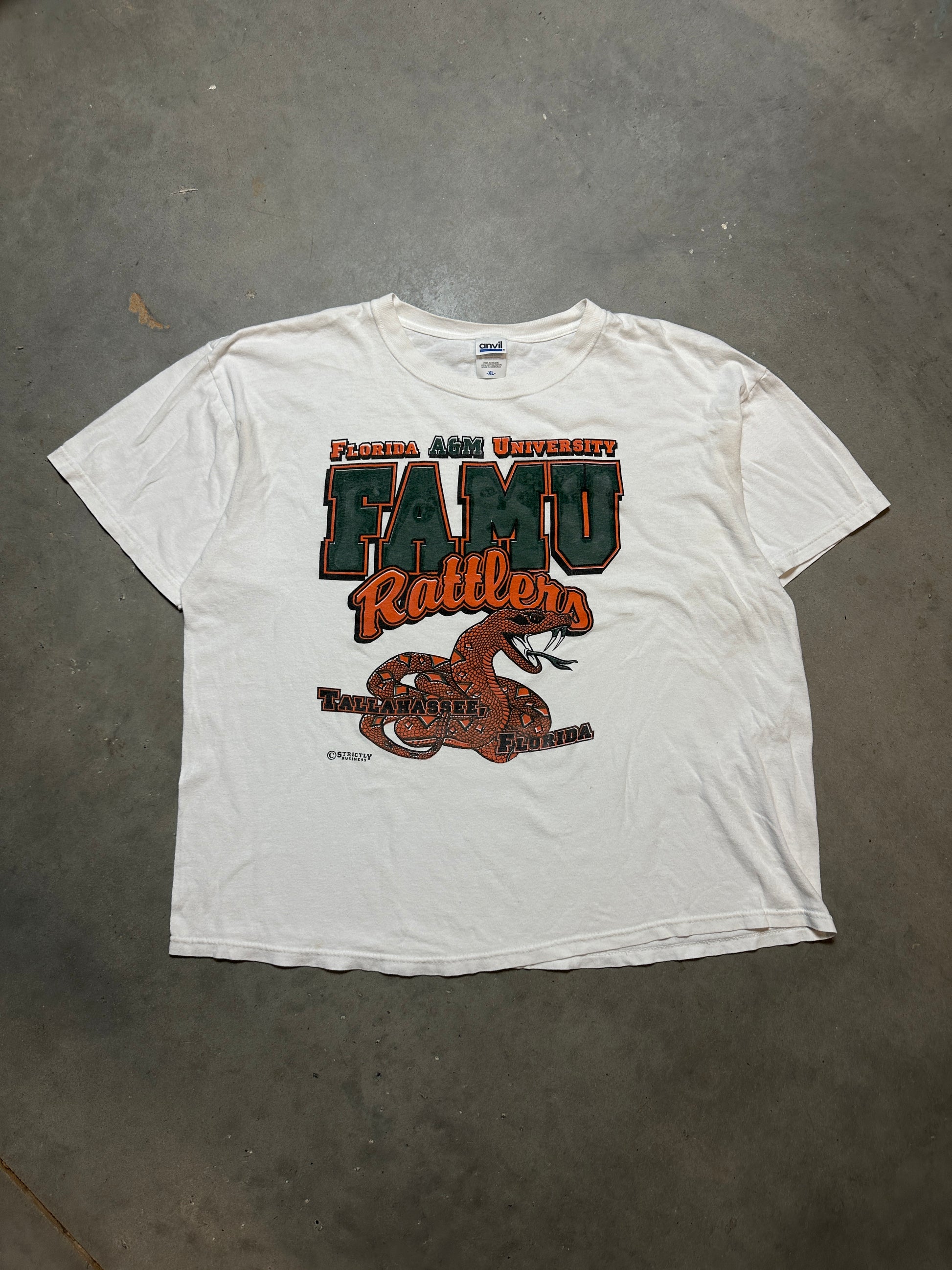 90's FAMU Florida A&M Spellout Script Realistic Logo Vintage HBCU Tee (BOXY Large)
