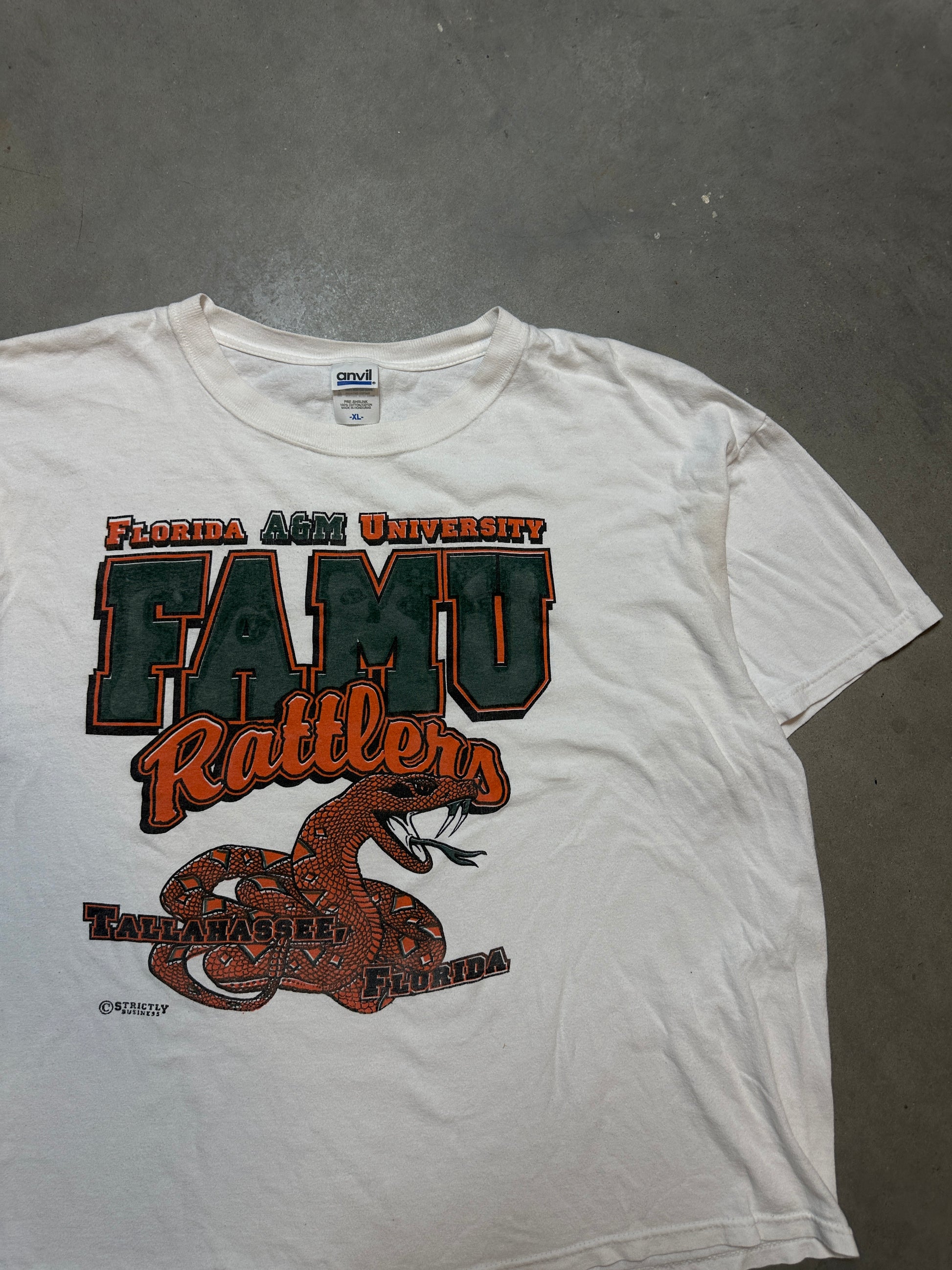 90's FAMU Florida A&M Spellout Script Realistic Logo Vintage HBCU Tee (BOXY Large)
