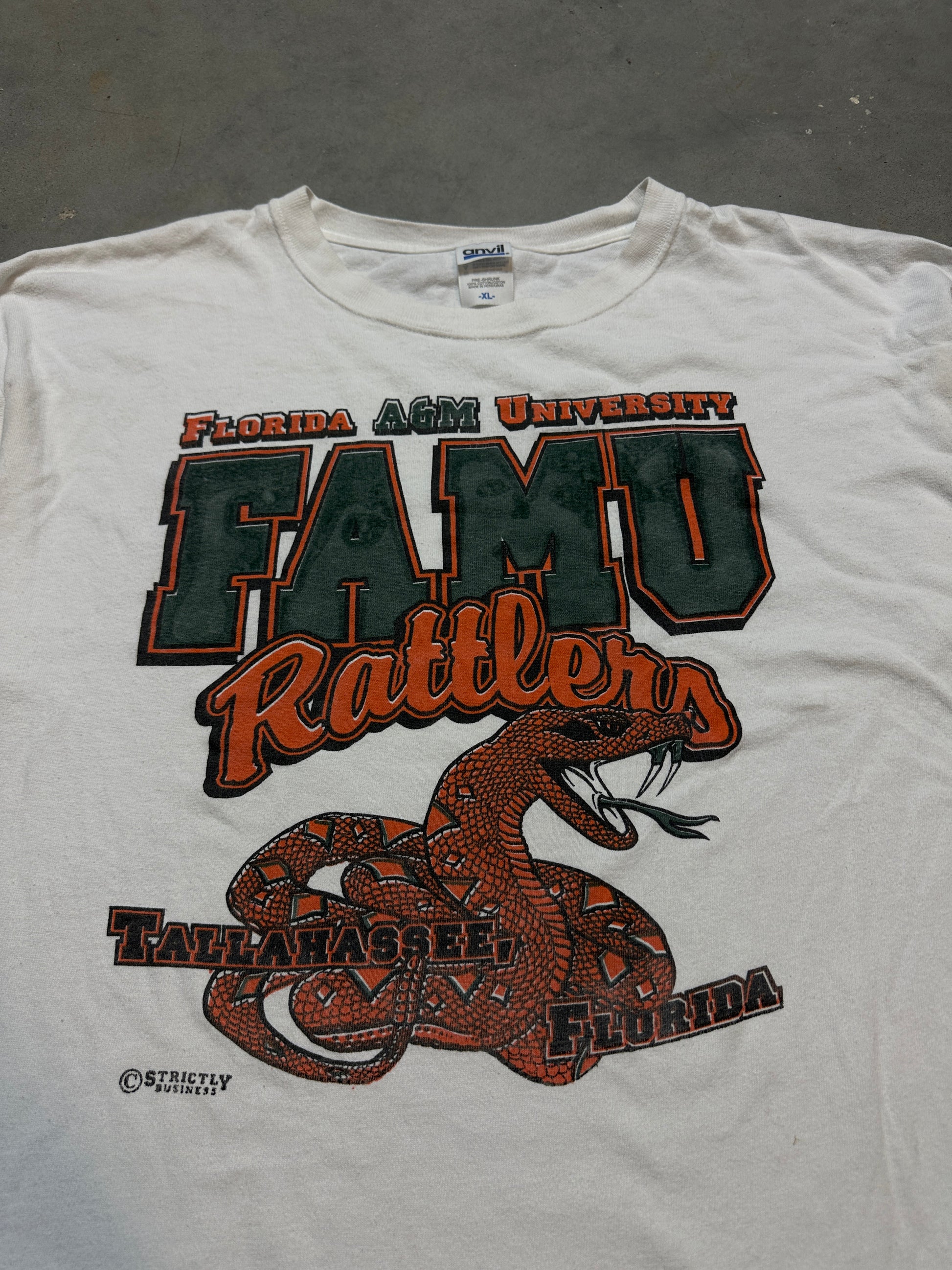 90's FAMU Florida A&M Spellout Script Realistic Logo Vintage HBCU Tee (BOXY Large)