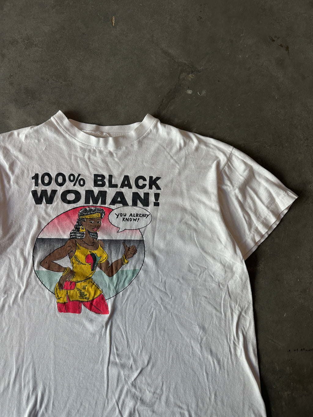 90’s 100% Black Woman “You Already Know” Cartoon Sketch Vintage Tee (Medium)