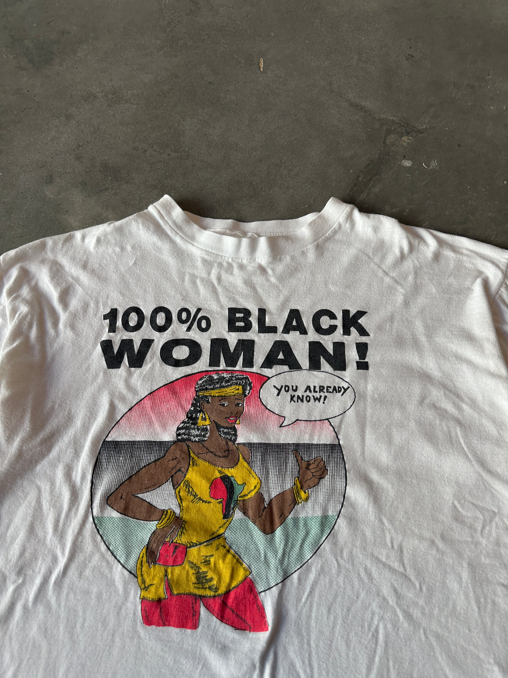 90’s 100% Black Woman “You Already Know” Cartoon Sketch Vintage Tee (Medium)