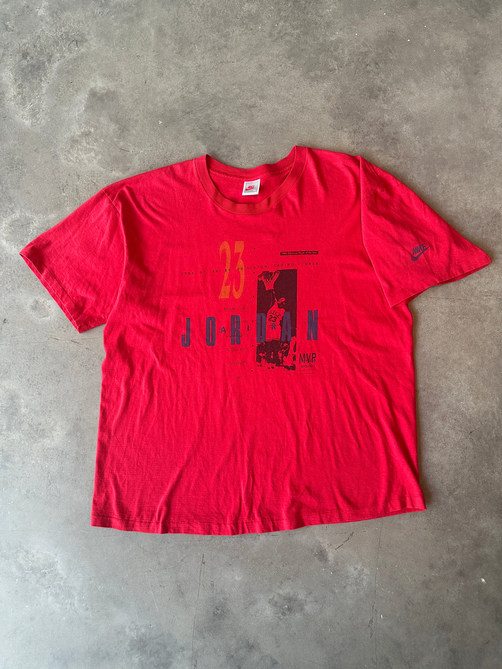 90's Michael Jordan Air Jordan NBA Accolades Vintage Red Nike Tee (Boxy XL)