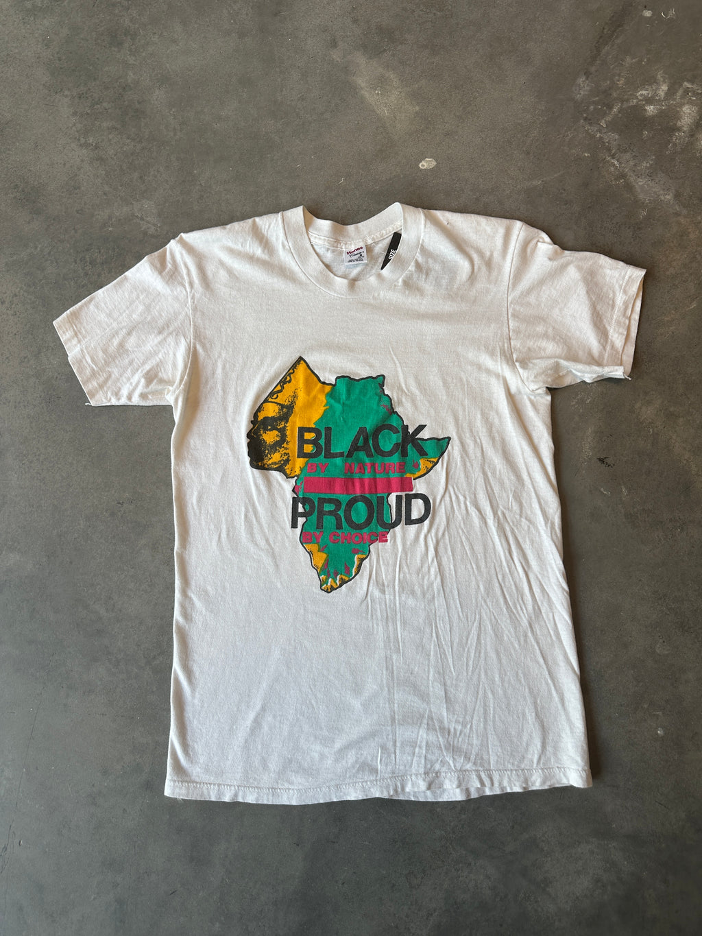 80's Black By Nature Proud by Choice Mother Africa Vintage Black History Tee (Slim Medium)