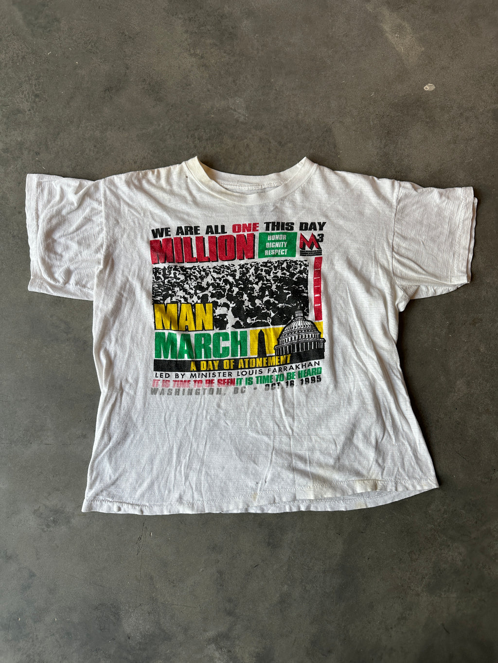 1995 Million Man March "A Day of Atonement" Led by Louis Farrakhan Faded Distressed Vintage Tee (Boxy Large)