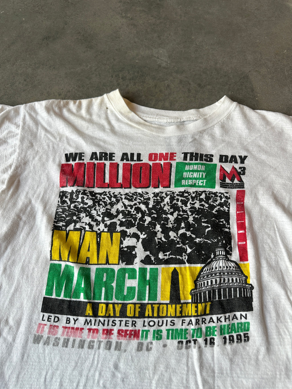 1995 Million Man March "A Day of Atonement" Led by Louis Farrakhan Faded Distressed Vintage Tee (Boxy Large)