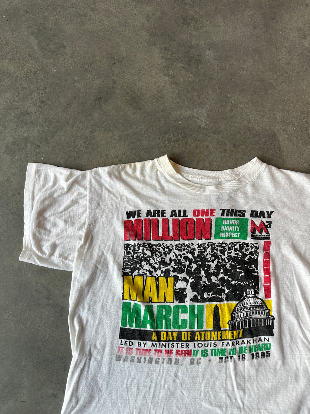 1995 Million Man March "A Day of Atonement" Led by Louis Farrakhan Faded Distressed Vintage Tee (Boxy Large)