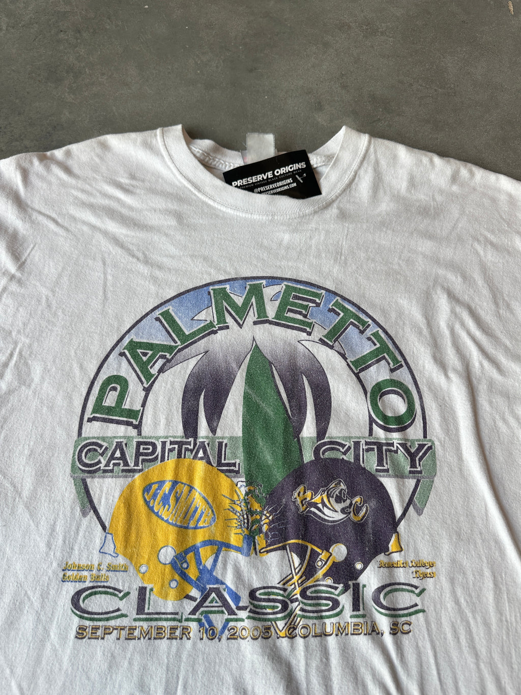 2005 Palmetto Capital City Classic JSCU Johnson C. Smith Golden Bulls vs. Benedict College Tigers Vintage HBCU Football Matchup Tee (XL)