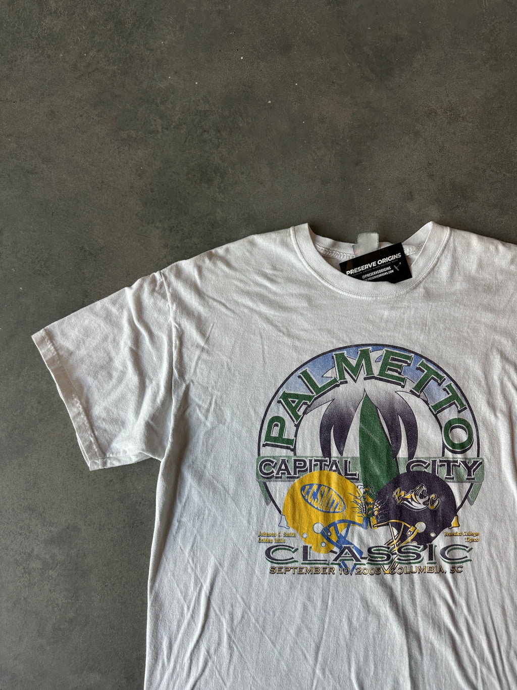2005 Palmetto Capital City Classic JSCU Johnson C. Smith Golden Bulls vs. Benedict College Tigers Vintage HBCU Football Matchup Tee (XL)