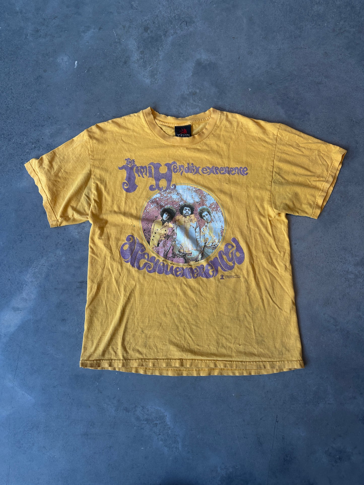 2002 The Jimi Hendrix Experience Heavily Distressed Zion Rootswear Faded Vintage Music Tee (Large)