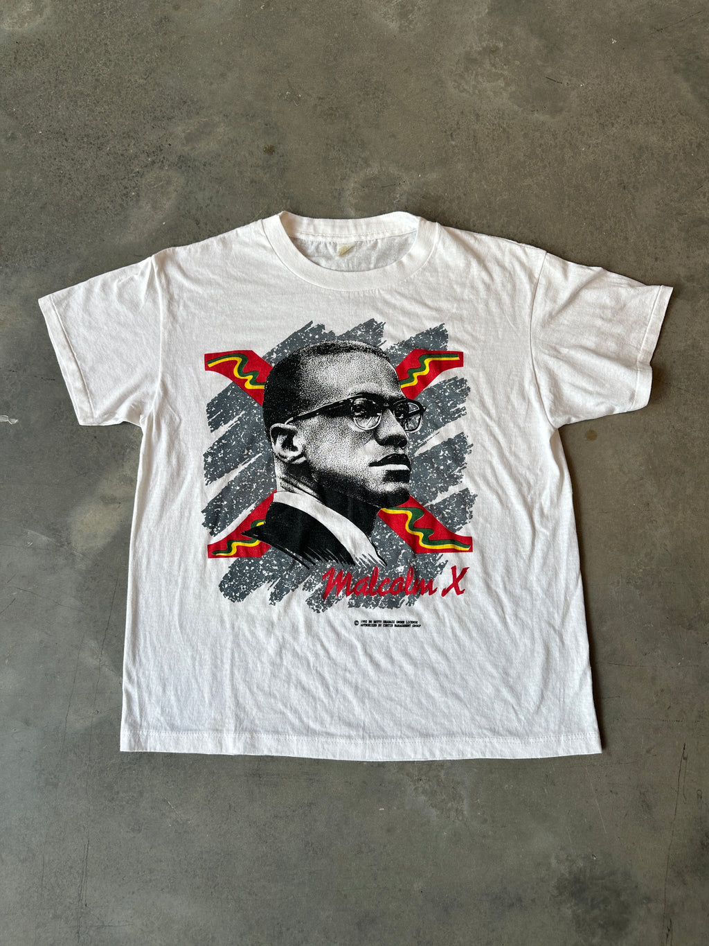 1993 Malcolm X Signature Portrait Lightweight Vintage Black History Tee (Medium)