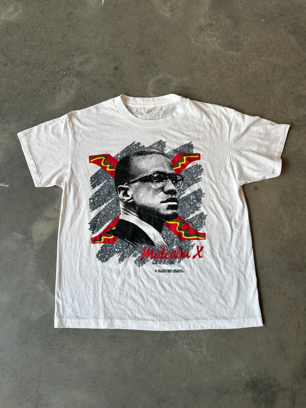 1993 Malcolm X Signature Portrait Lightweight Vintage Black History Tee (Medium)