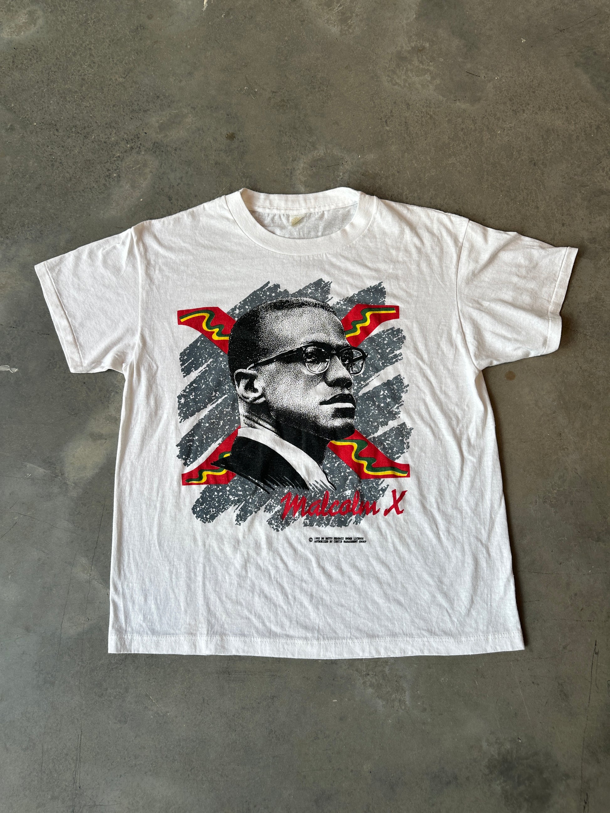 1993 Malcolm X Signature Portrait Lightweight Vintage Black History Tee (Medium)