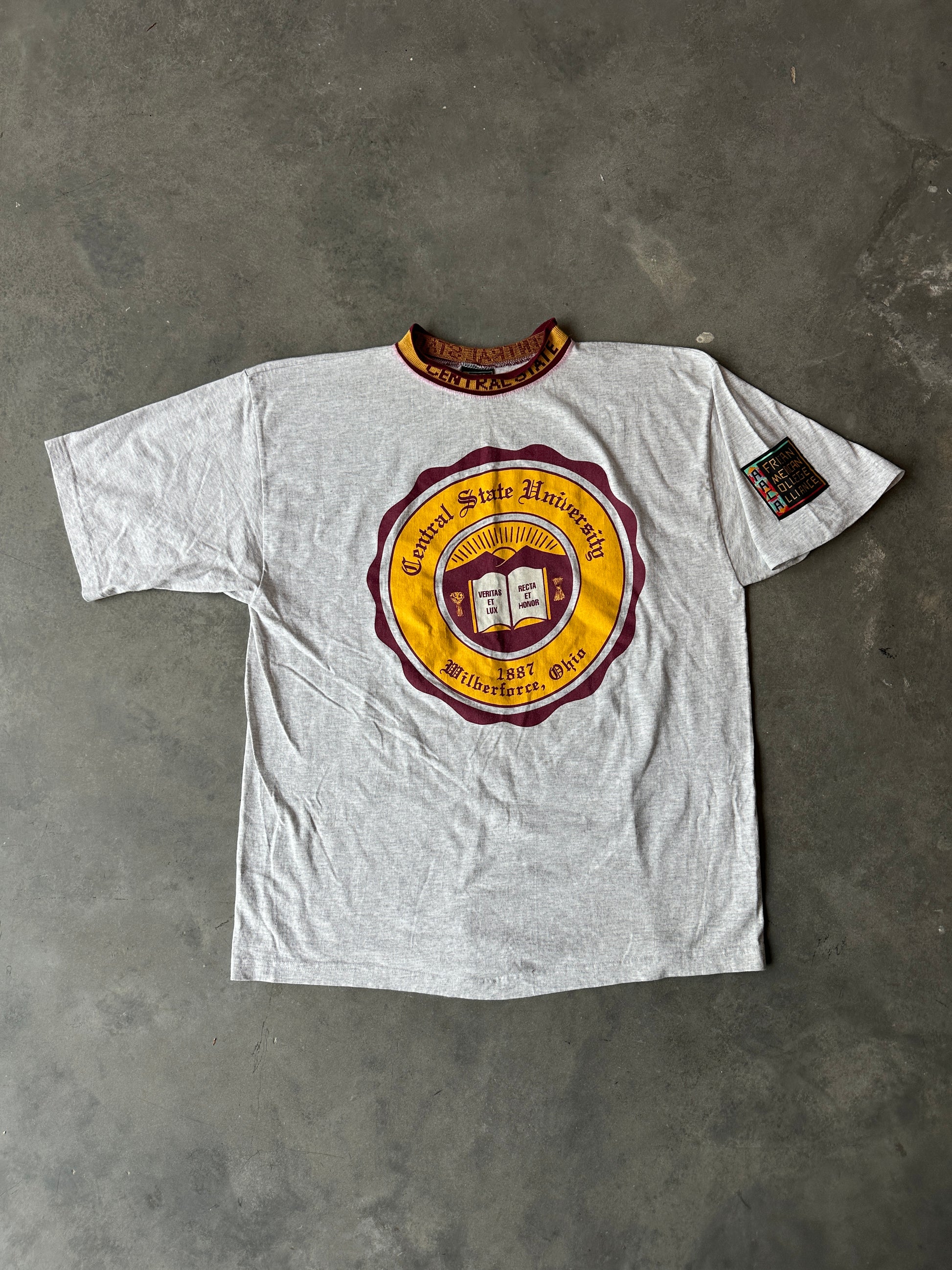90’s Central State University African American College Alliance AACA Ribbed Vintage Collegiate Seal Tee (XL)