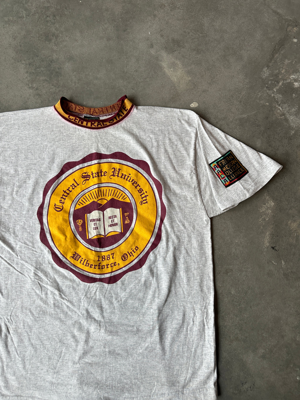 90’s Central State University African American College Alliance AACA Ribbed Vintage Collegiate Seal Tee (XL)