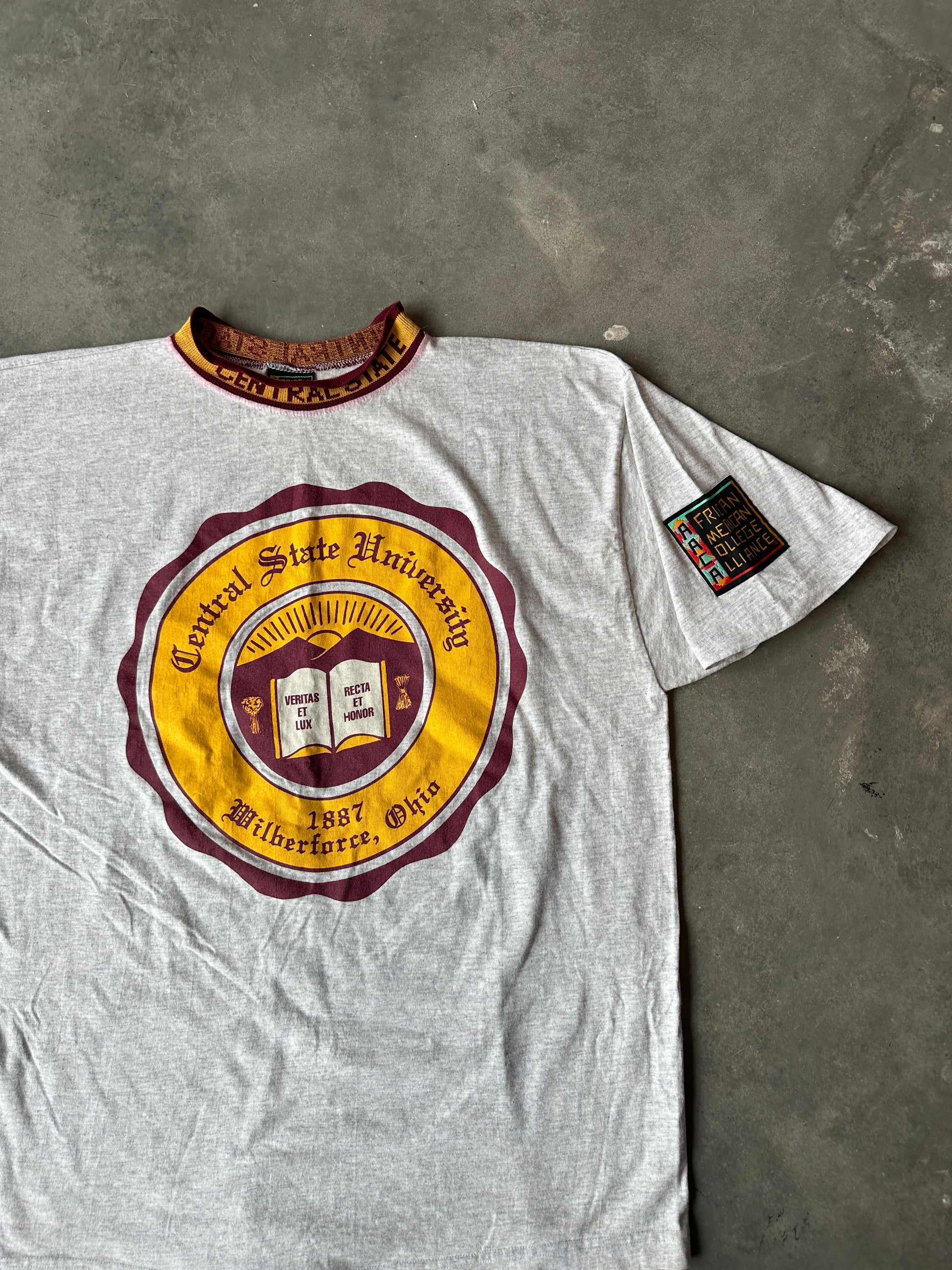 90’s Central State University African American College Alliance AACA Ribbed Vintage Collegiate Seal Tee (XL)
