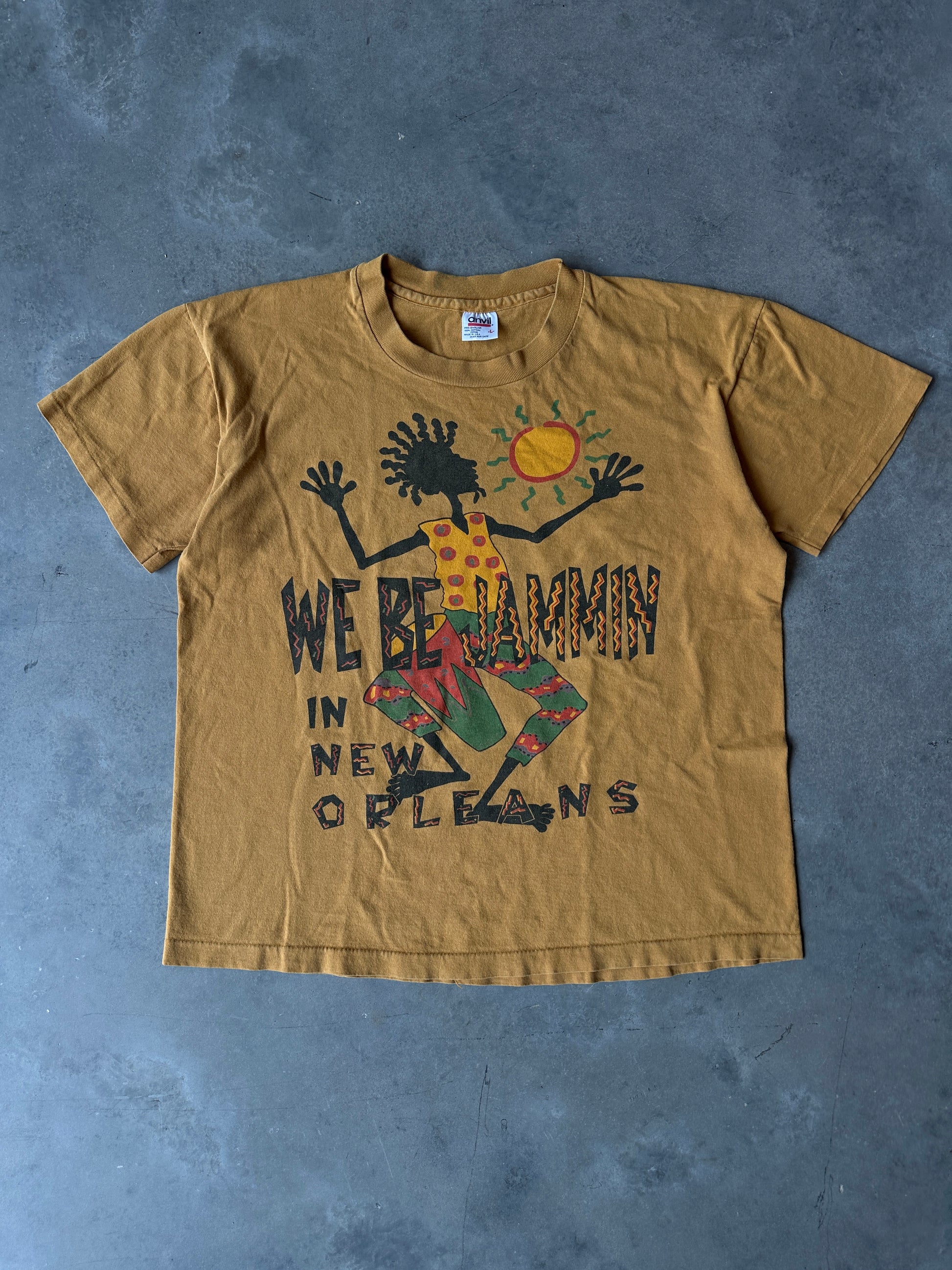90’s “We Be Jamming in New Orleans” Yellow Vintage Music Tee (Medium)