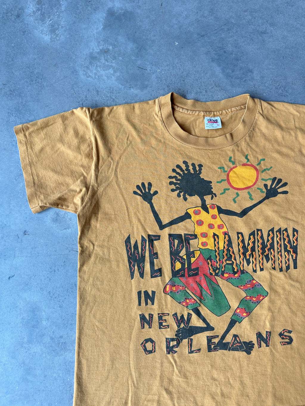 90’s “We Be Jamming in New Orleans” Yellow Vintage Music Tee (Medium)