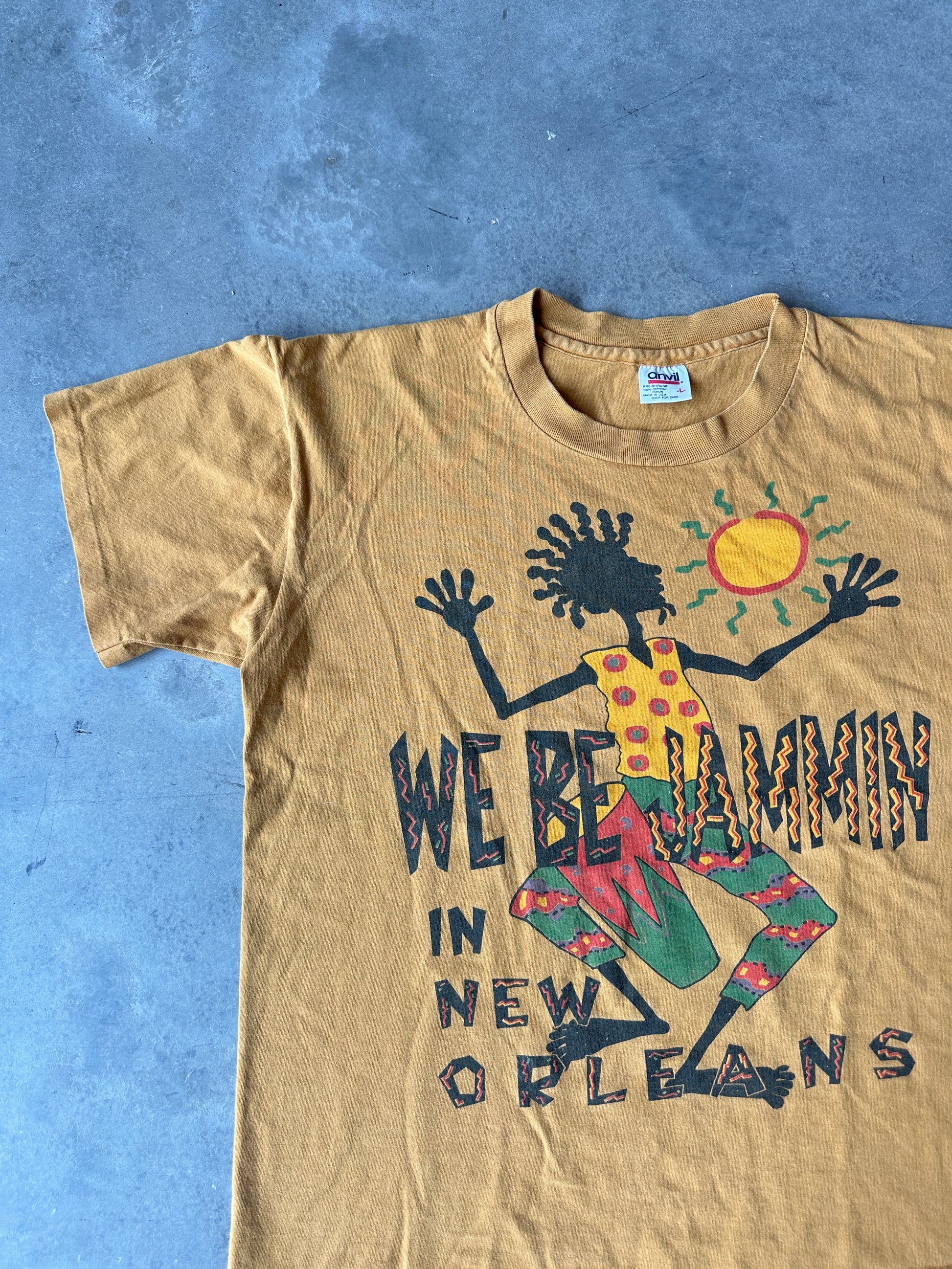 90’s “We Be Jamming in New Orleans” Yellow Vintage Music Tee (Medium)