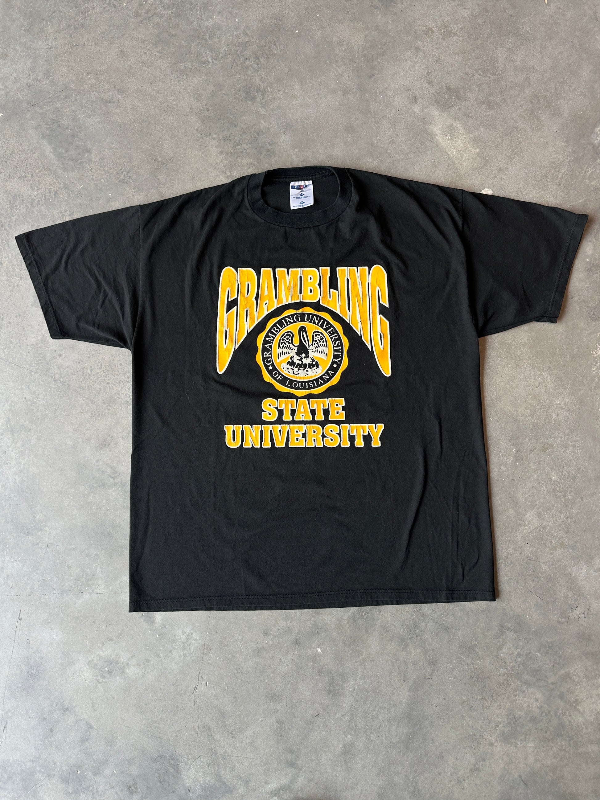 90’s Grambling State University GSU Tigers University Seal Vintage Spellout Tee (XL)